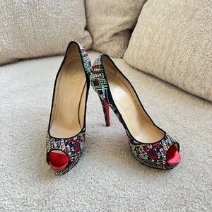 Christian Louboutin Vibrant Patterned Peep Toe Heels